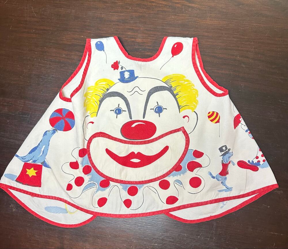 Vintage 50s 60s Clown Baby Shirt or Bib use for Halloween Costume toddler Party